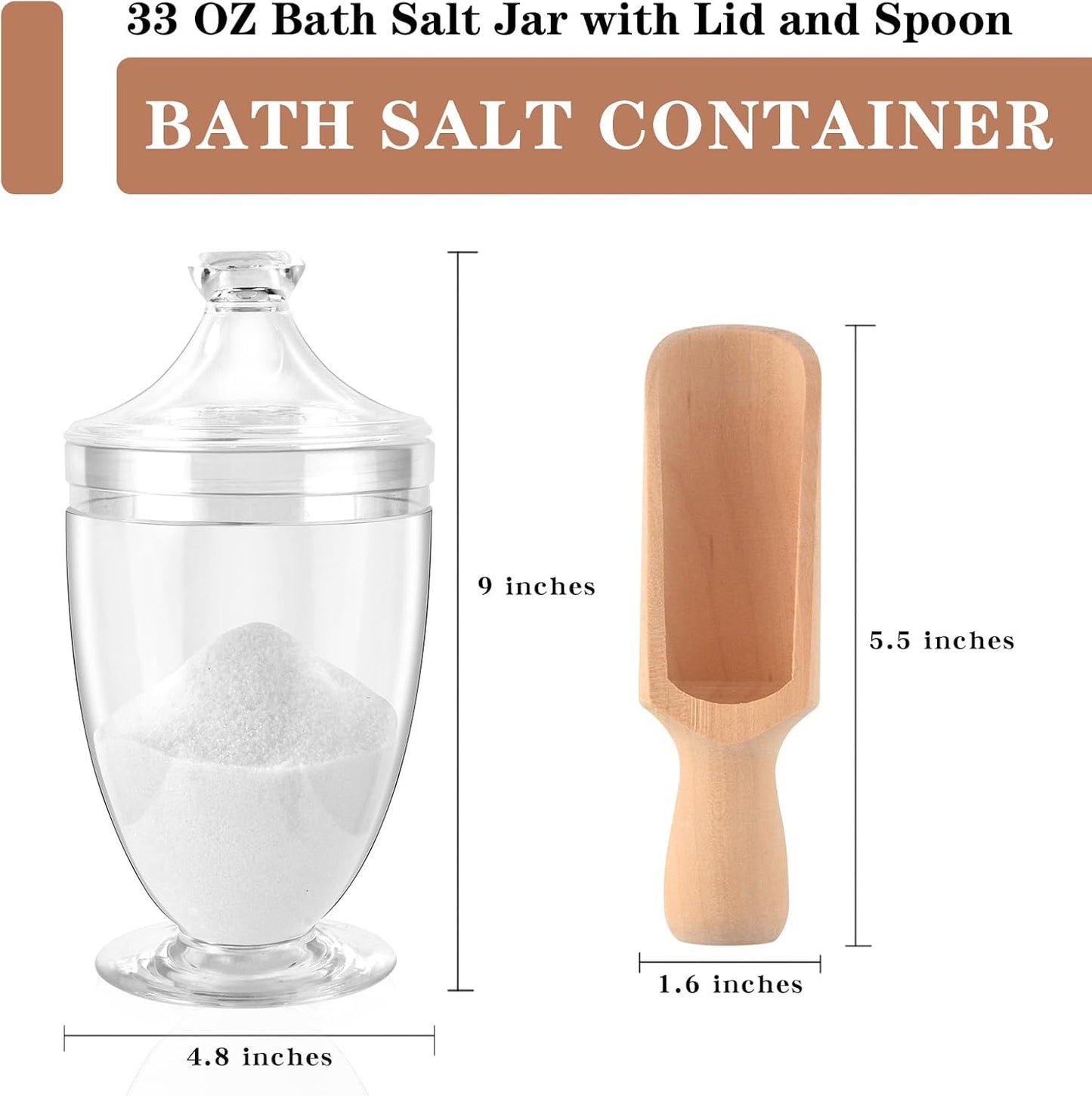 1000ML/33OZ Bath Salt Jar with Lid and Spoon Bath Salt Container Acrylic Salt Canister for Salt Sugar Cereal 4.8 * 9 Inch