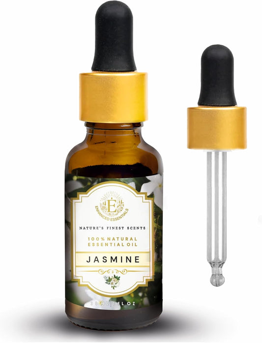 Luxurious Jasmine Essential Oil by Enhanced Essentials| Slow Distilled & Exotic| for Home,Diffusers,Skin & Hair Care,Aromatherapy,Bath,Perfume,Soap & Candle Making|with Glass Dropper| 1 fl oz (30 ml)