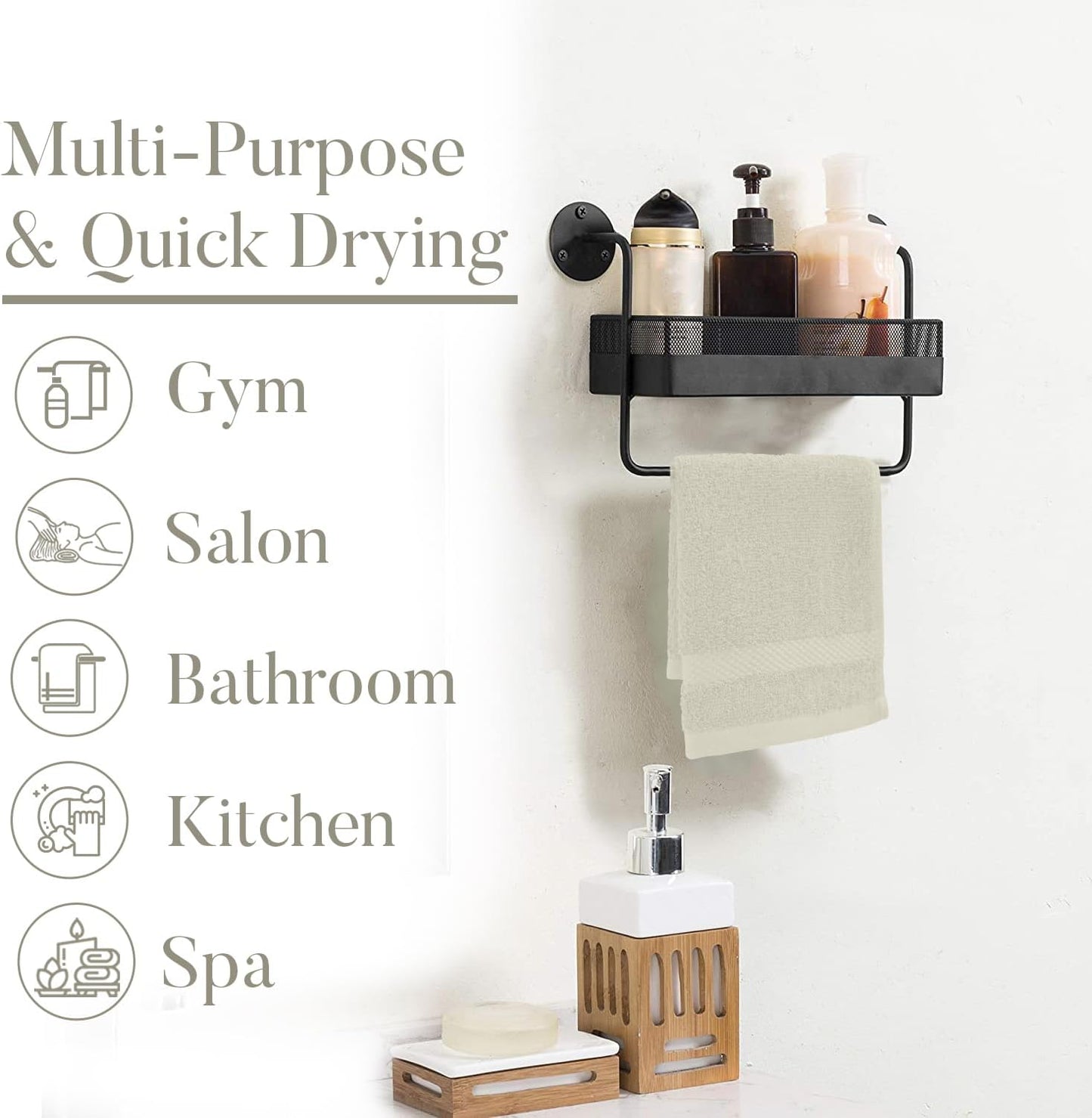 DAN RIVER 12-Pack Premium 100% Cotton Ivory Face Towels – Reusable Face Towel Set, Soft & Absorbent Washcloths for Bathroom & Body – Hand and Face Towels, 550 GSM (12x12 in)