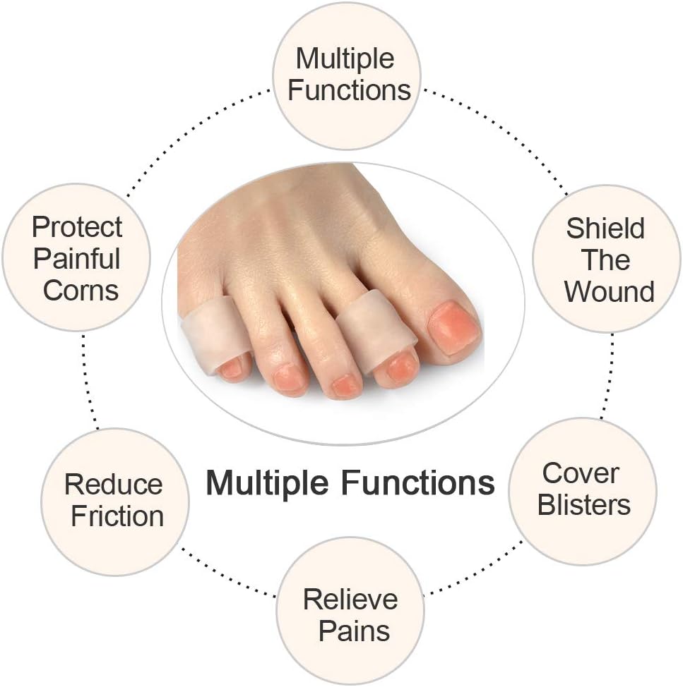 Pinky Gel Toe Protectors 10 Pcs Silicone Small Toe Sleeves Tubes Toe Caps Pads Great for Bunion Blisters, Corns, Hammer Toes, Toenails Loss, Friction Pain Relief Women Men