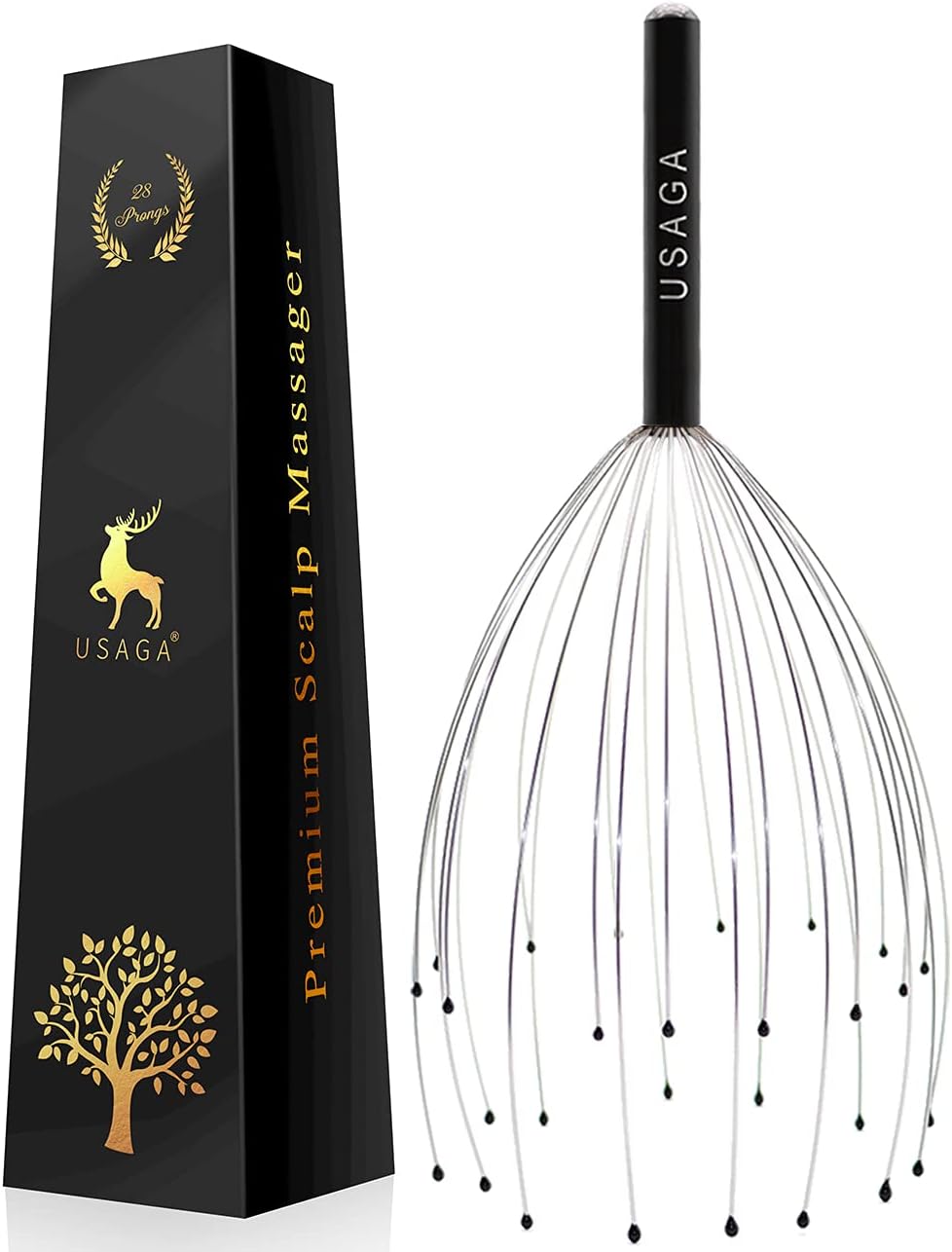 USAGA 28 Fingers Head Scratcher, Head Massager, Scalp Massager for Scalp Body Relaxing (Black)