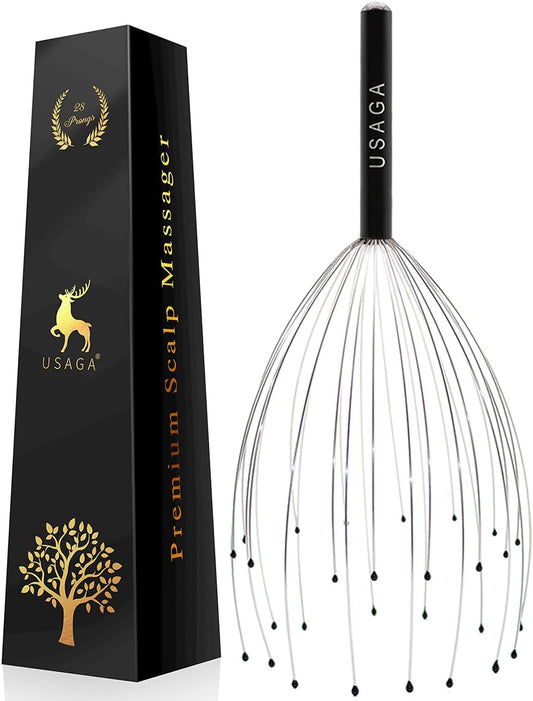 USAGA 28 Fingers Head Scratcher, Head Massager, Scalp Massager for Scalp Body Relaxing (Black)