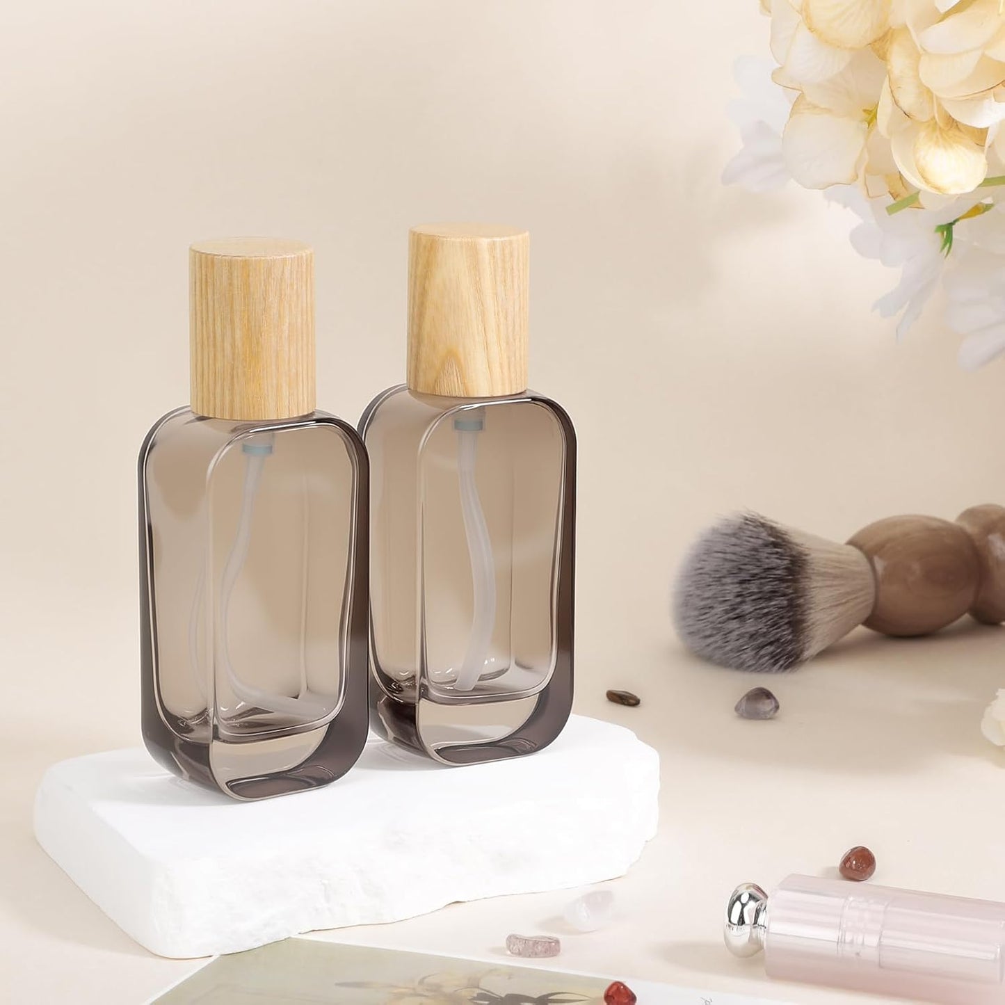 Segbeauty 1.7oz Empty Glass Travel Size Containers, 2pcs Glass Lotion Travel Pump Bottle Refillable, 50ml Black Lotion Pump Dispenser Leakproof, Silver Mini Sample Bottles for Cream Essential Oils