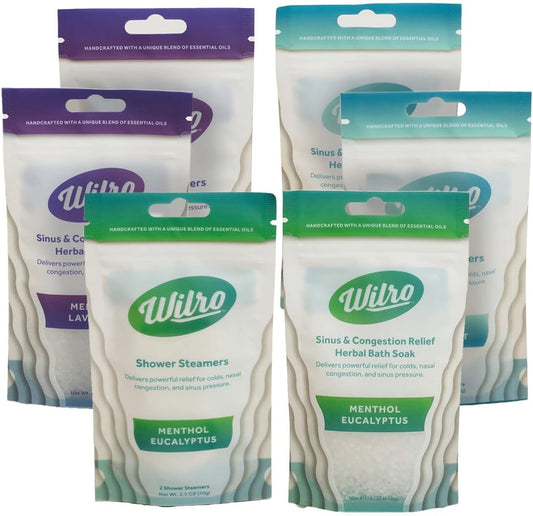 Wilro Soothing, Aromatic Shower Steamers Plus Wilro Bath Salts, 6 Pack