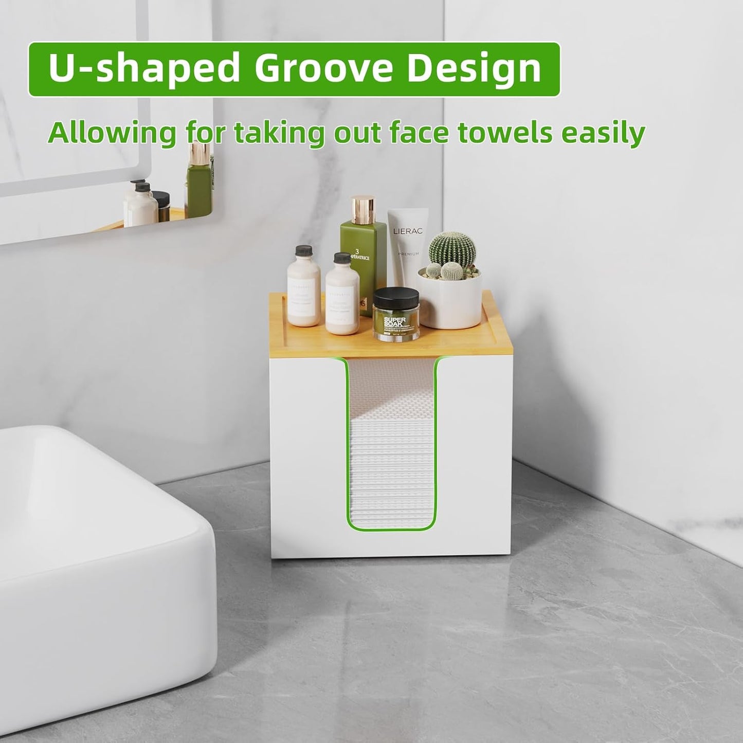 VITVITI Disposable Face Towel Holder Containers, Metal Iron Facial Clean Towels Box for XL Clean Skin Club, Large Capacity With Bamboo Lid for Bathroom, White