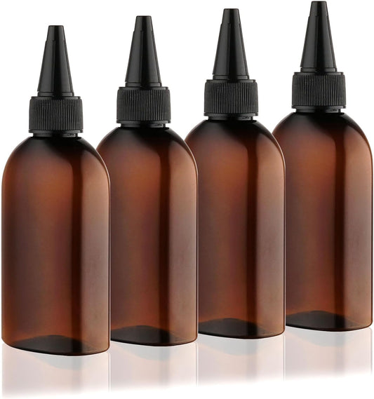 Cosywell Paint Bottles 4Pack 100ml/3.4oz Empty Squeeze Bottles Leak-Proof Plastic Hair Oil Applicator Bottle with Cap Paint Storage Containers for Paint Art Crafts Shampoo Liquids(Brown)