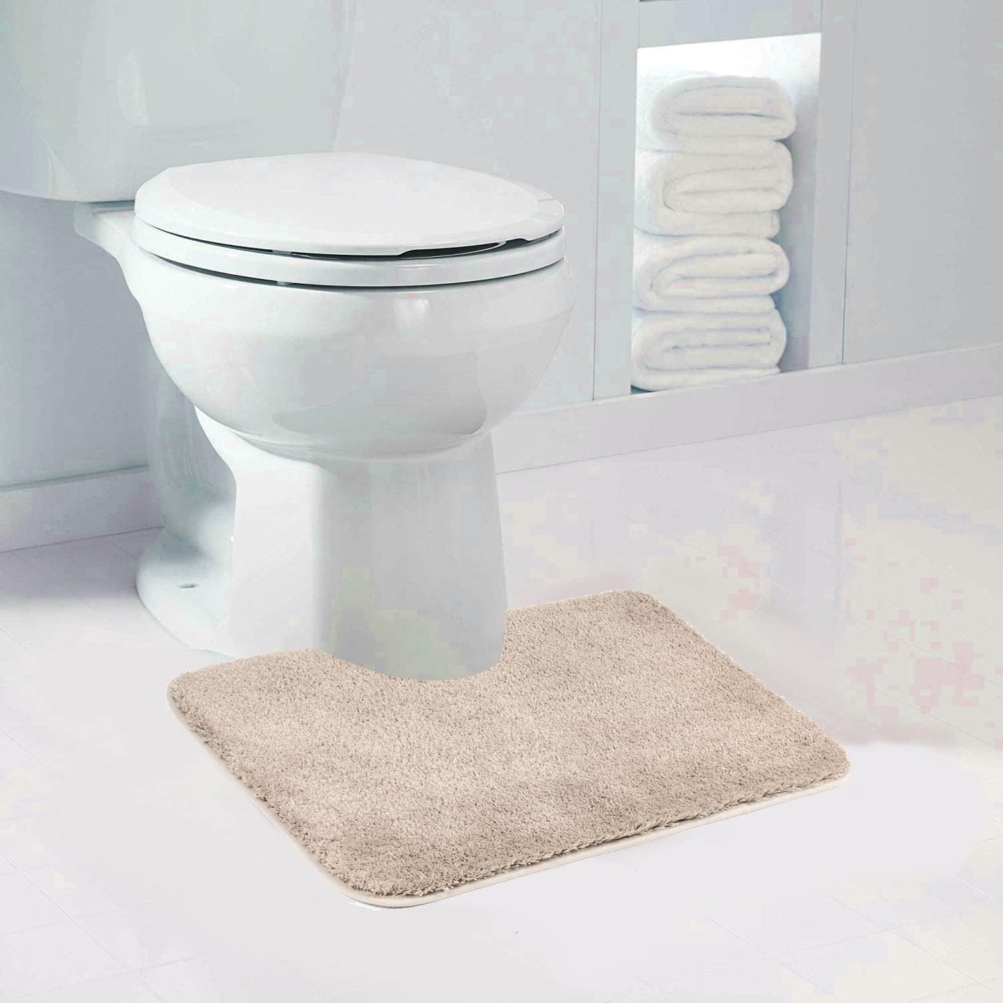 Walensee Bathroom Contour Rug (20x24, Beige) Non Slip Bath Mat Water Absorbent Soft Microfiber Shaggy Bathroom Mat Machine Washable Bath Rug U Shape Toilet Rug