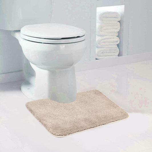 Walensee Bathroom Contour Rug (20x24, Beige) Non Slip Bath Mat Water Absorbent Soft Microfiber Shaggy Bathroom Mat Machine Washable Bath Rug U Shape Toilet Rug