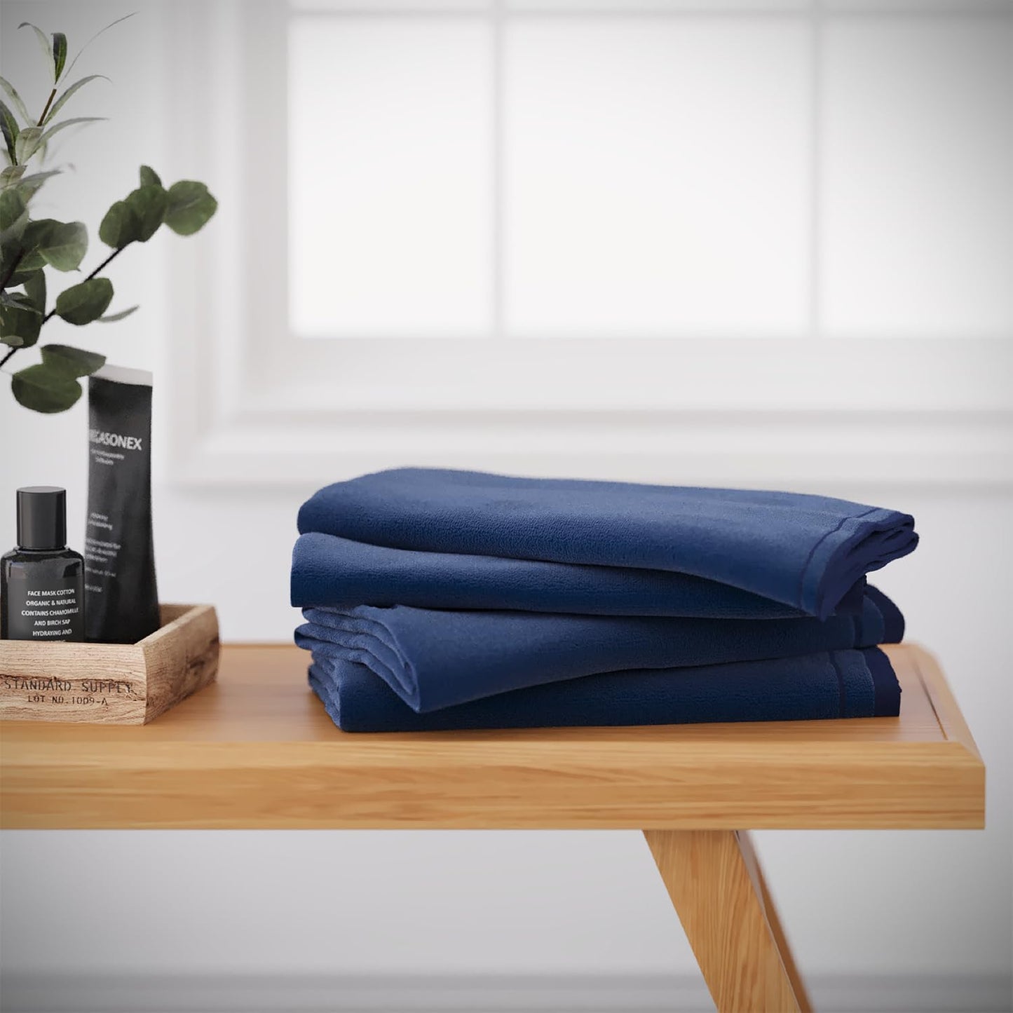 Cotton Fingertip Towels Set Blue - 4 Pack - 11 x 18 Inches Decorative Small Extra-Absorbent and Soft Terry Towel for Bathroom - Powder Room, Guest and Housewarming Gift (Navy Blue)