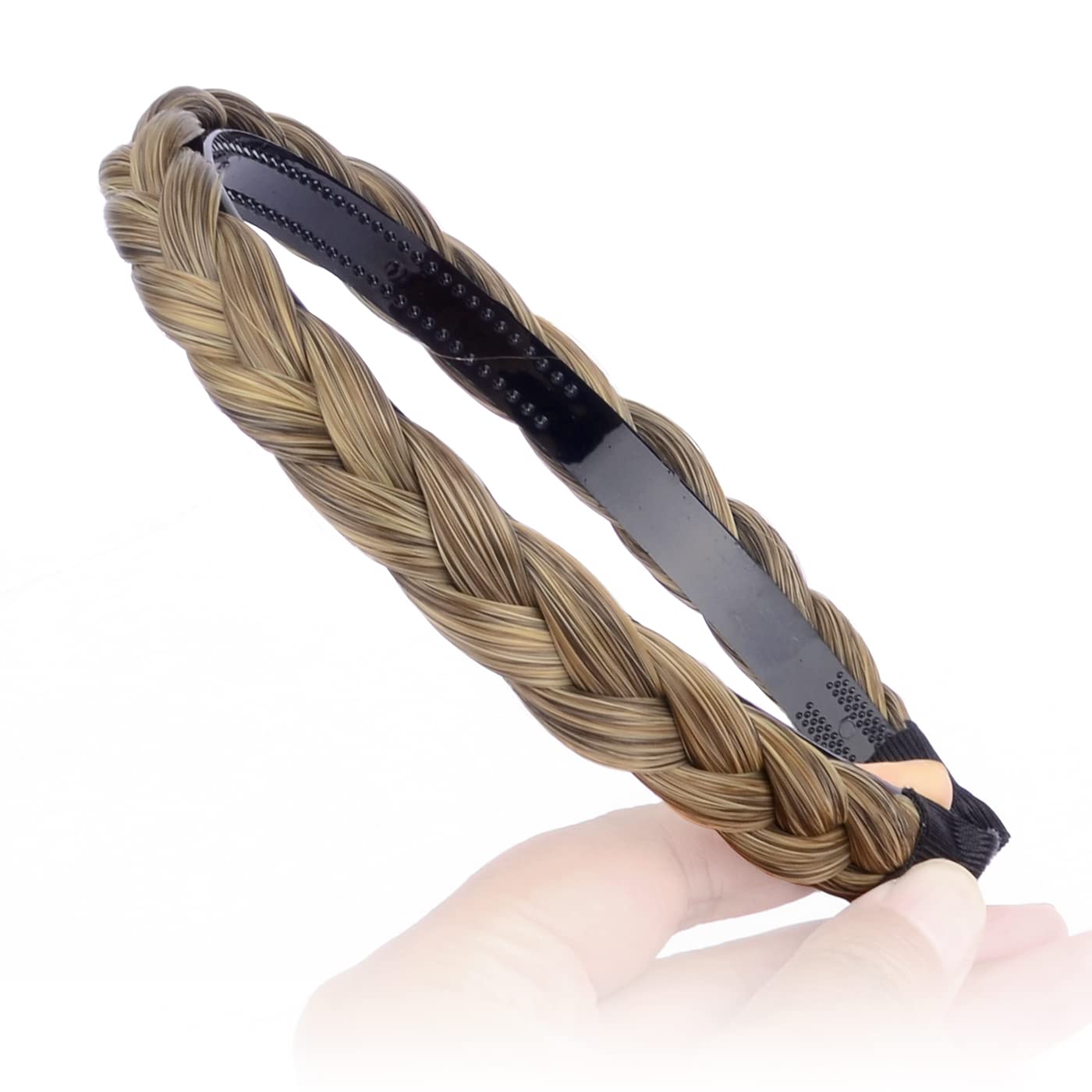 DIGUAN Width 0.6 inches Narrow Synthetic Hair Plaited Headband Braid With Teeth Hair Band Accessories for Women Girl (Dark Blonde)