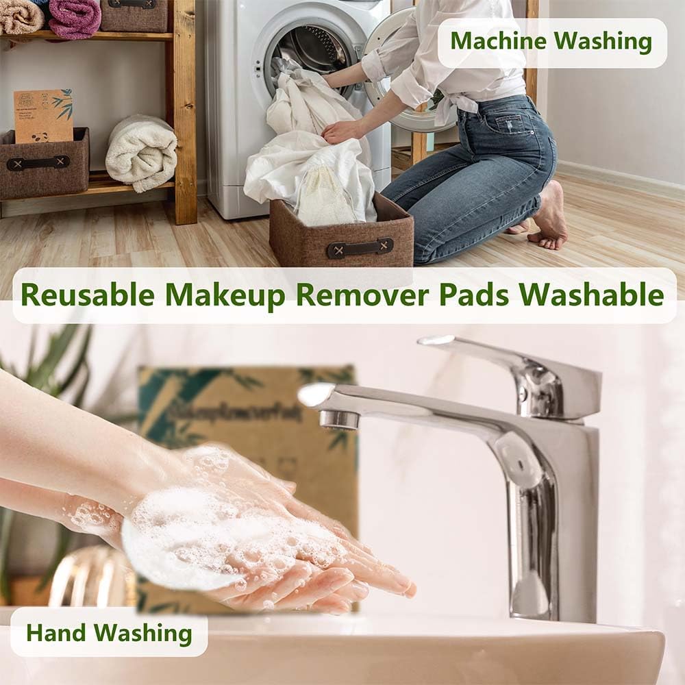 28 Pack Reusable Makeup Remover Face Pads with Laundry Bag Washable Soft and Comfortable Cleaning Face Skin,Washable Bamboo Cotton Rounds White