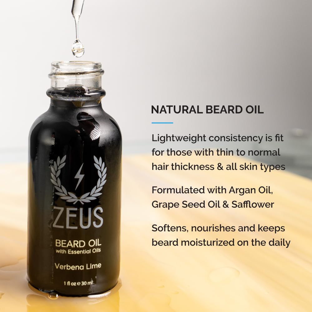 ZEUS Everyday Beard Kit for Men, Facial Hair Shampoo, Conditioner, Oil, Balm & Tin Gift Box, Premium Beard Care & Grooming Set (Made in USA) Vanilla Rum