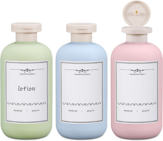 ASEVAT 6.7oz 3Pcs Plastic Refillable Travel Shampoo and Conditioner Bottles Refillable Travel Bottle with Flip Cap Plastic Refillable Shampoo and Conditioner Bottles