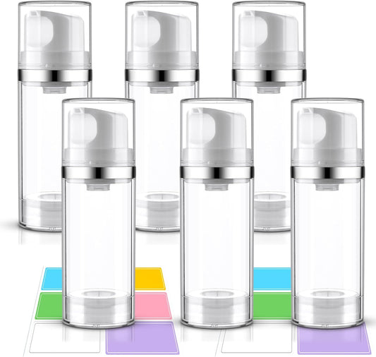 Cosywell Airless Pump Bottles 3.4oz/100ml 6 Pack Dispenser Empty Moisturizer Jars Cosmetic Container Travel Bottles for Shampoo Lotion Cream (Clear)