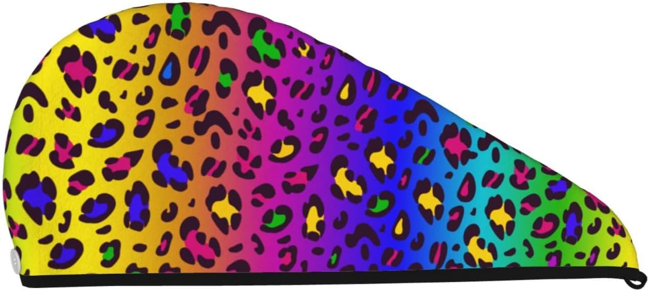Rainbow Leopard Hair Towel Wrap Absorbent Hair Drying Towel Microfiber Hair Drying Cap Turban for Drying Curly Long Thick Hair