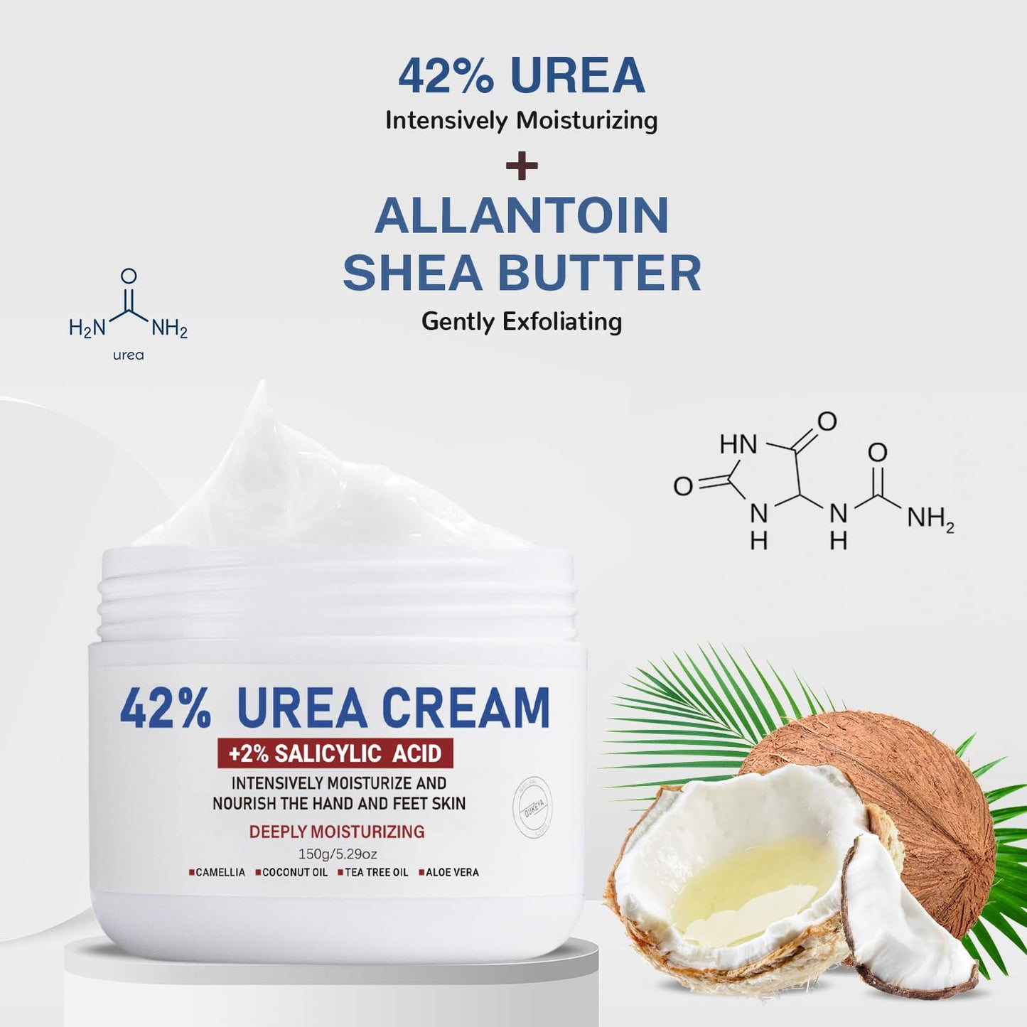 OUKEYA Urea Cream 42% plus Salicylic Acid 2% Net 5.29 Oz for Dry Cracked Feet,Heels,Knees,Elbows,Hands Repair Treatment Moisturizes and Removes Corns,Calluses,Dead Skin,and Softens Toenails
