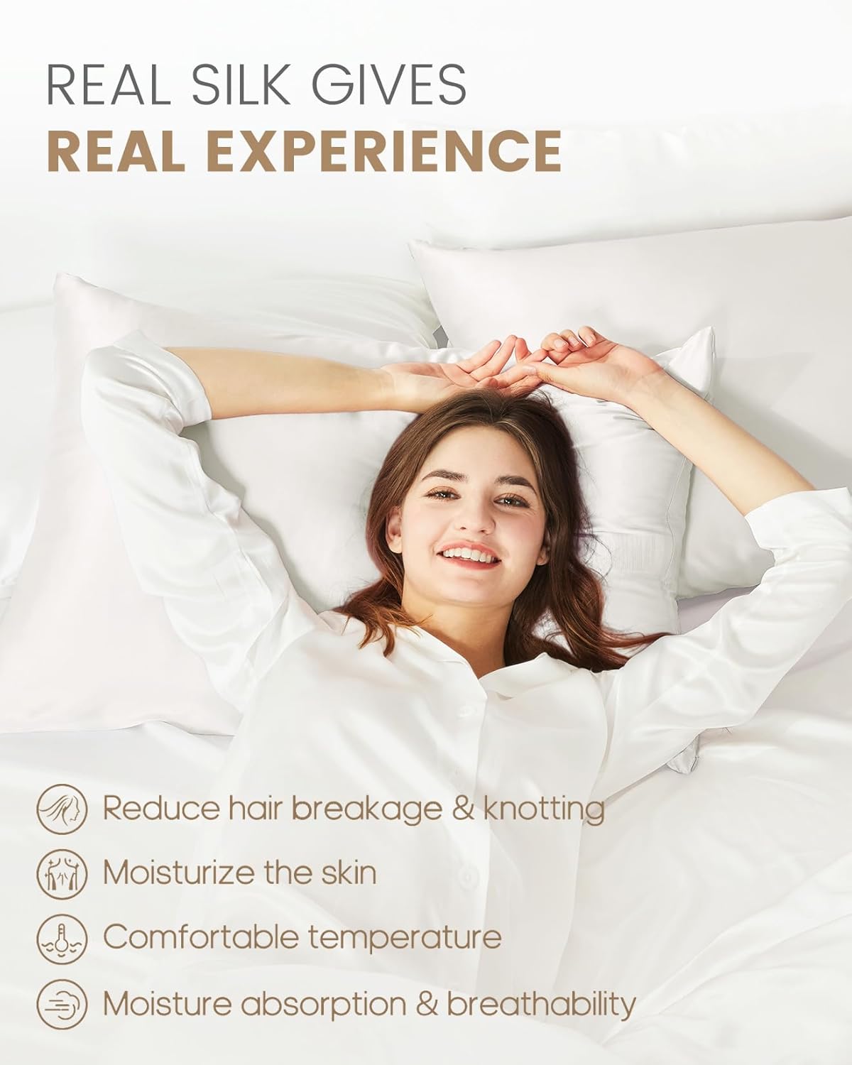 THXSILK 100% Pure Mulberry Silk Pillowcase for Hair and Skin, Grade 6A+ Mulberry Silk, Durable, Soft and Breathable Silk Pillow Case (King 20"x36", White)