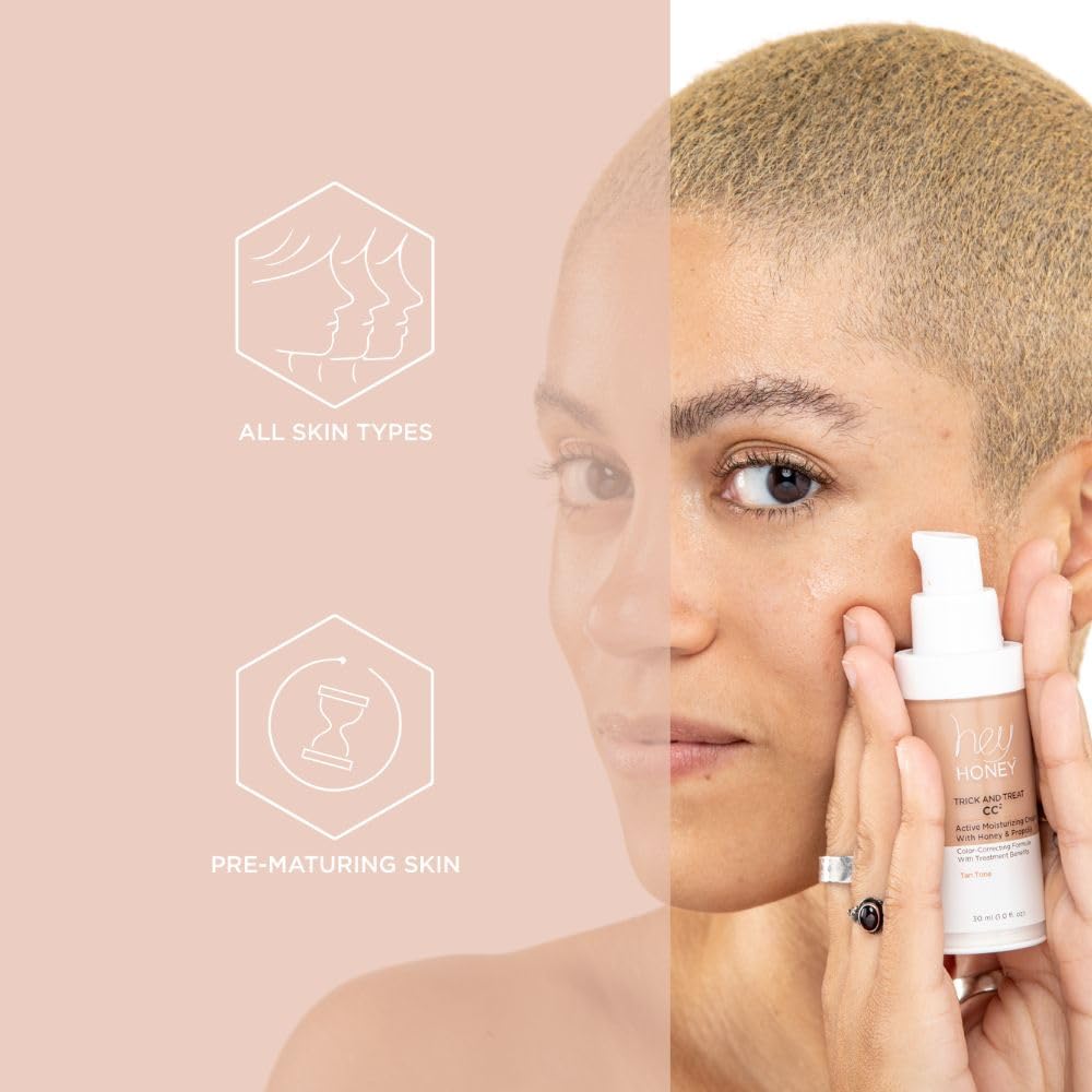 Hey Honey Trick and Treat CC² Cream SPF 46 | Active Moisturizing Color Correcting Cream with Honey & Propolis | Best Cover For Rosacea, Skin Redness & Mature Skin | Cruelty-Free | 1 oz (Light Tone)
