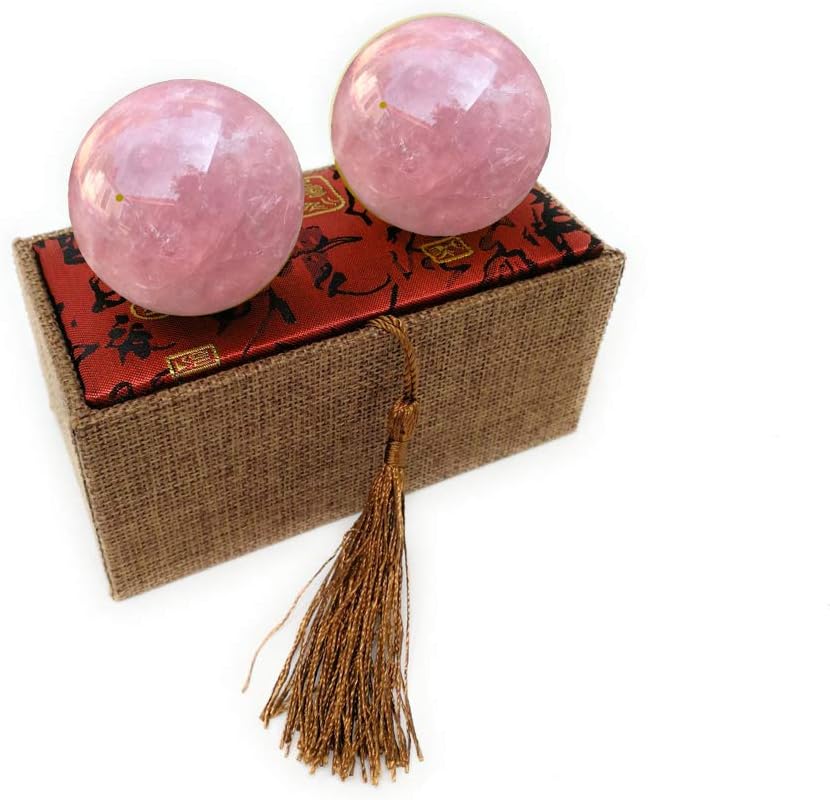 1.75" Rose Quartz Healing Baoding Balls, Pink Crystal Hand Exercise Balls for Stress Relief and Hand Therapy, Natural Quartz Sphere Gemstone Handball with Carry Pouch (Box-Packed) M14
