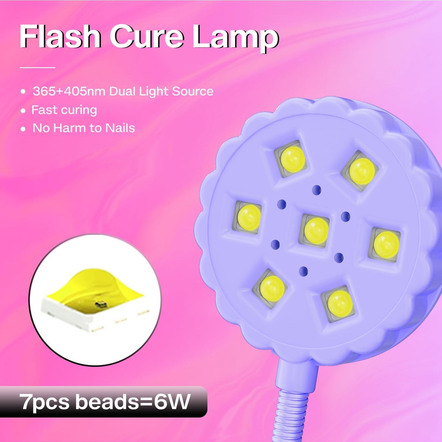 LIORA UV LED Nail Lamp 6W with Clamp – 7 Beads Gel Lamp Flash Cure Light, Flexible 360° Gooseneck USB Manicure lamp, Nail Dryer for Gel Polish and Press On Nails, Mini Nail UV Light for Salon DIY