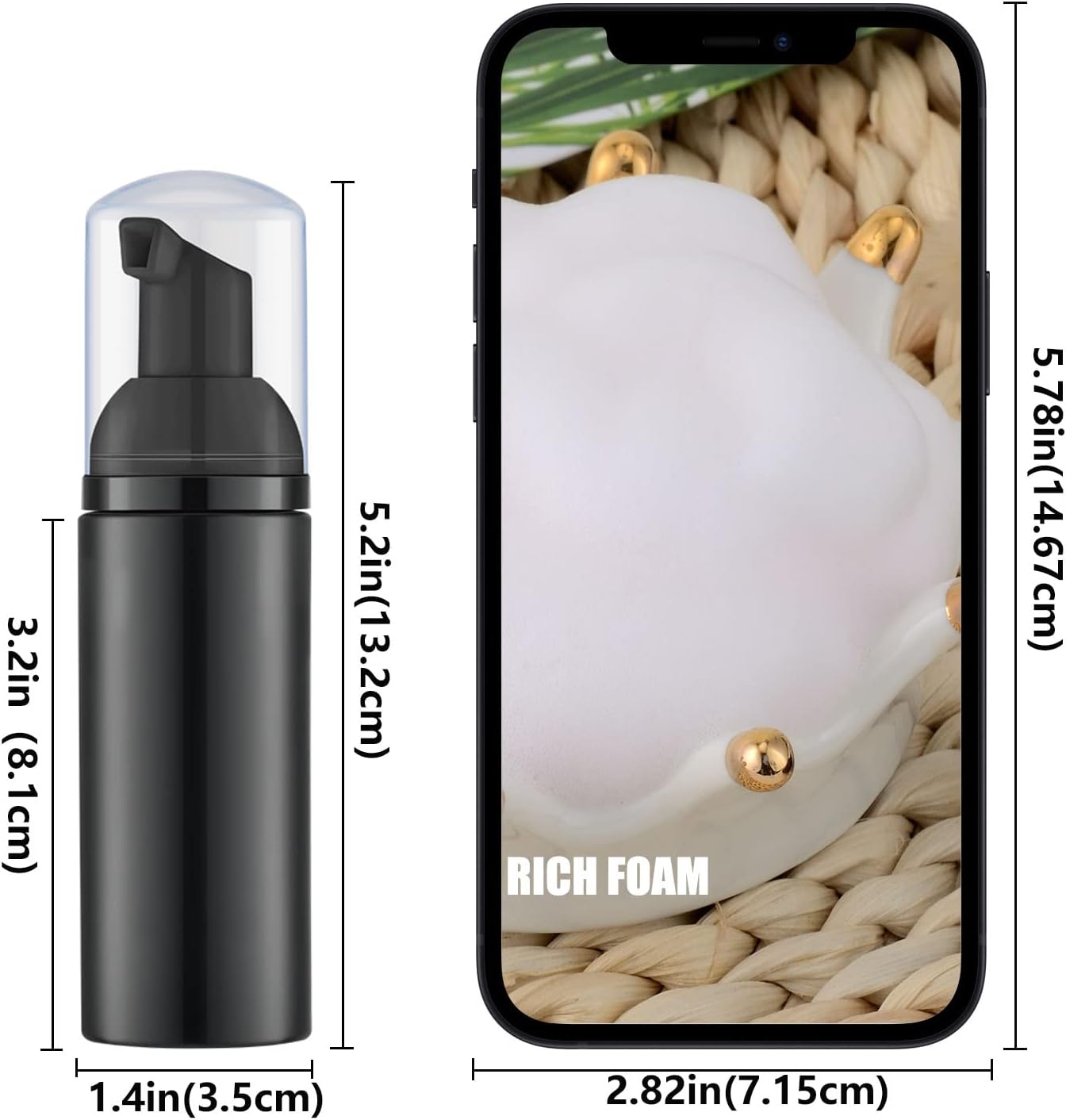 2 Oz Black Foam Soap Bottle Empty Travel Foaming Dispenser for Hand Soap,Lash Shampoo,Body Wash(12 PCS, Black Pump)