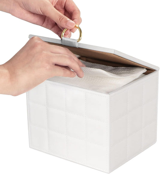 Disposable Face Towel Holder Box, White PU Leather Container for XL Clean Skin Club Face Towels, Reusable Organizer for Clean Skin Towel Makeup Wipe Holder Counter Bathroom Organizers and Storage