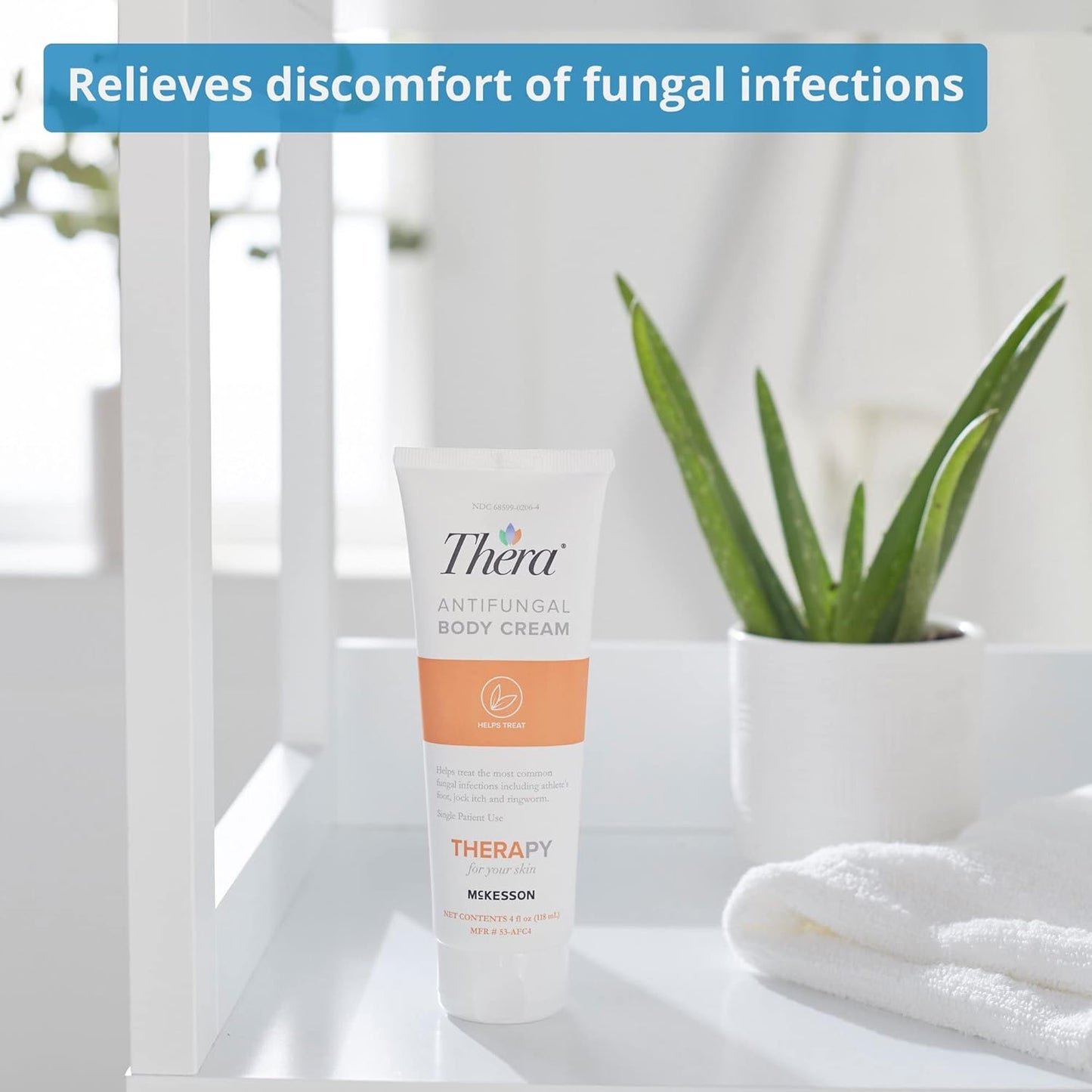 Thera McKesson’s Antifungal Cream, 2% Miconazole Nitrate, Body, Skin, Athletes Foot Treatment - Relief for Ringworm, Jock Itch - 4 oz, Pack of 12