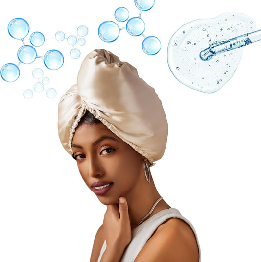 PROMEED Long Silk Hair Turban with Hyaluronic Acid Infusion, 100% 23 Momme Mulberry Silk Bonnet Hair Wrap for Sleeping