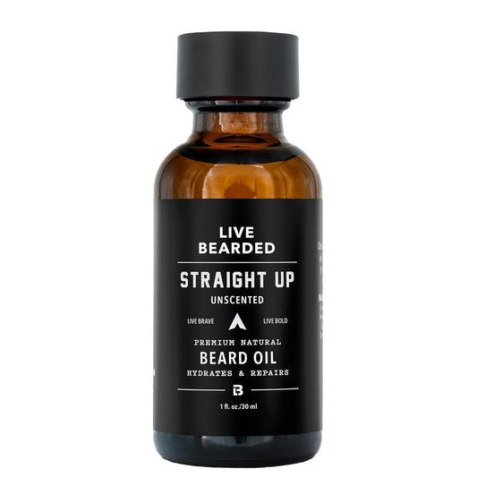 Live Bearded Beard Oil, 1 fl oz - Premium All-Natural Jojoba - Made in the USA - Hair and Skin Care for Men with Dry, Flaky Patches | Straight Up Unscented - Fragrance-Free