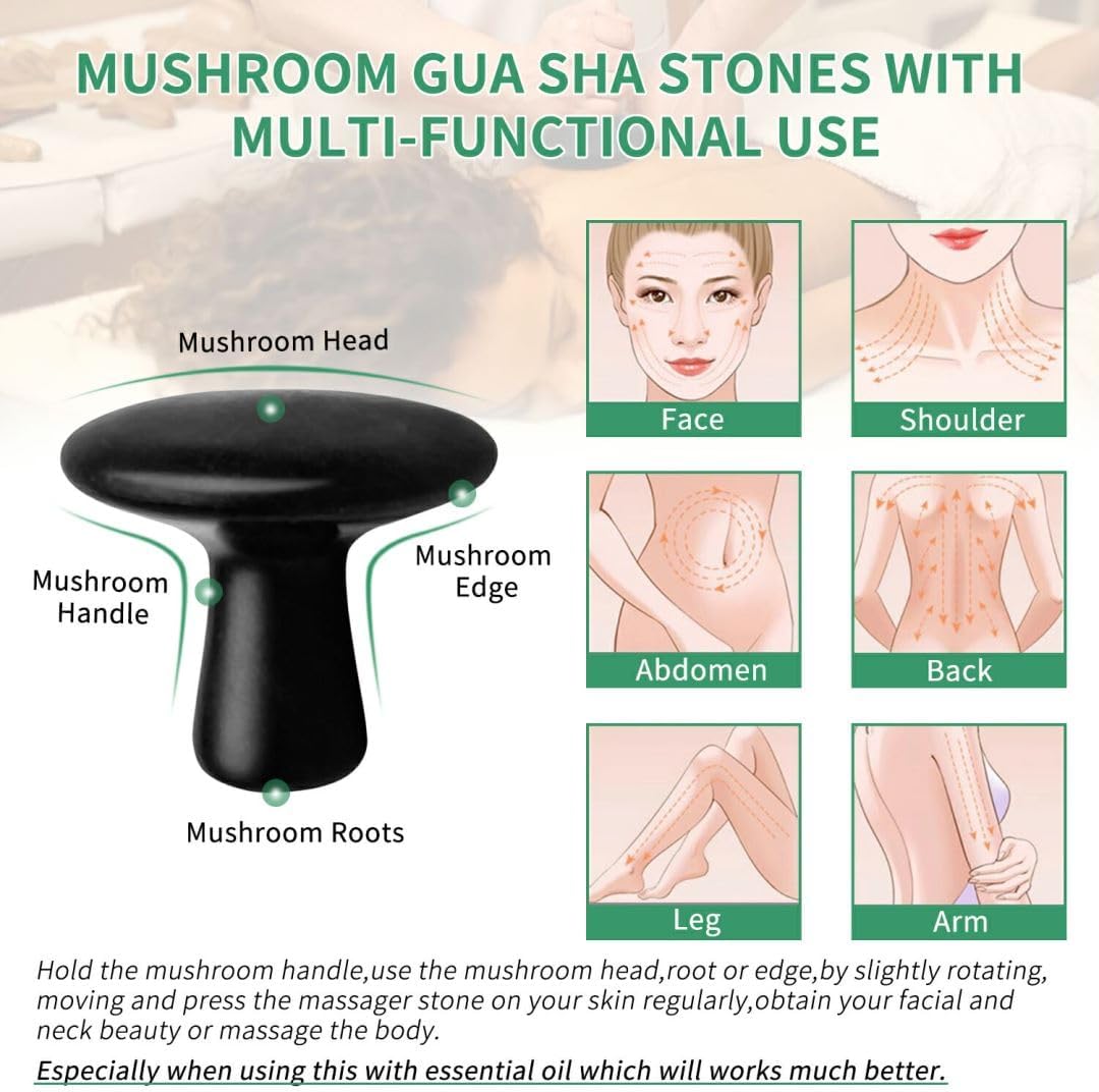 2 Pcs Mushroom Shaped Hot Stones Gua Sha Facial Tools Natural Basalt Stones Hot Rock Massage Tools for Body, Face, Home SPA, Relaxing