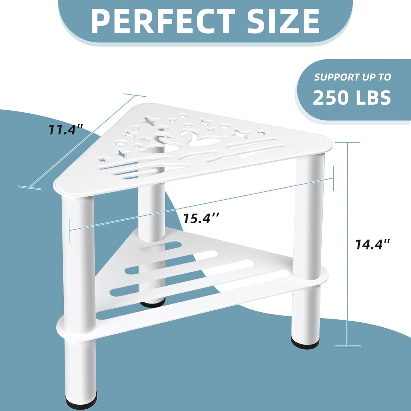 Corner Shower Stool for Shaving Legs - Metal Foot Rest Bench with Storage Shelf, Waterproof Non-Slip Chair for Bathroom Spa, White