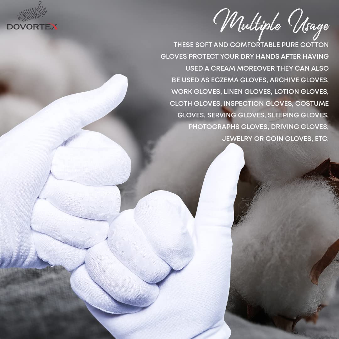 24 Pcs White Cotton Gloves - Protective for Dry Hands, Moisturizing, Inspection - Machine Washable