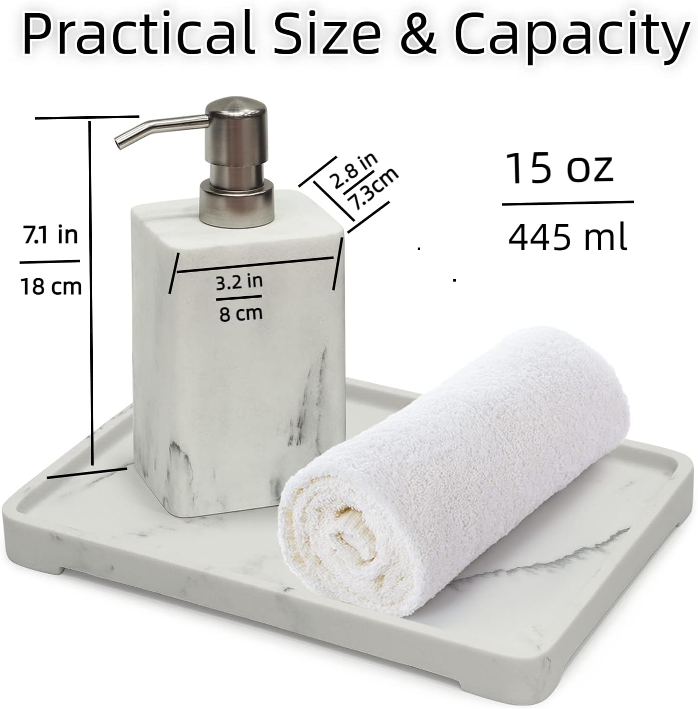 15Oz Marble Style Resin Soap Dispenser,Suanti Hand Soap Dispenser for Bathroom and Kitchen Sink,Decorative White Soap Dispenser Bottle with Easy-Press Pump for Liquid Dish Soap,Lotion-Refillable