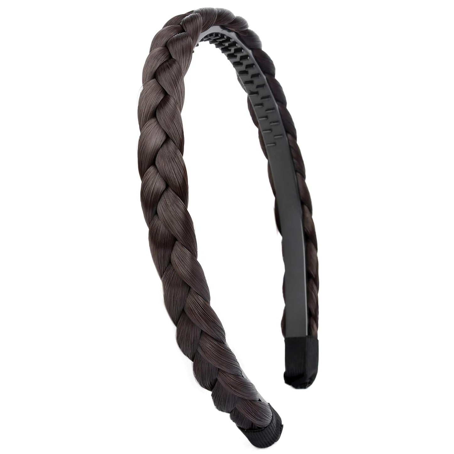 DIGUAN Width 0.6 inches Narrow Synthetic Hair Plaited Headband Braid With Teeth Hair Band Accessories for Women Girl (Thin-chocolate)