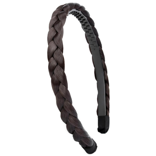 DIGUAN Width 0.6 inches Narrow Synthetic Hair Plaited Headband Braid With Teeth Hair Band Accessories for Women Girl (Thin-chocolate)