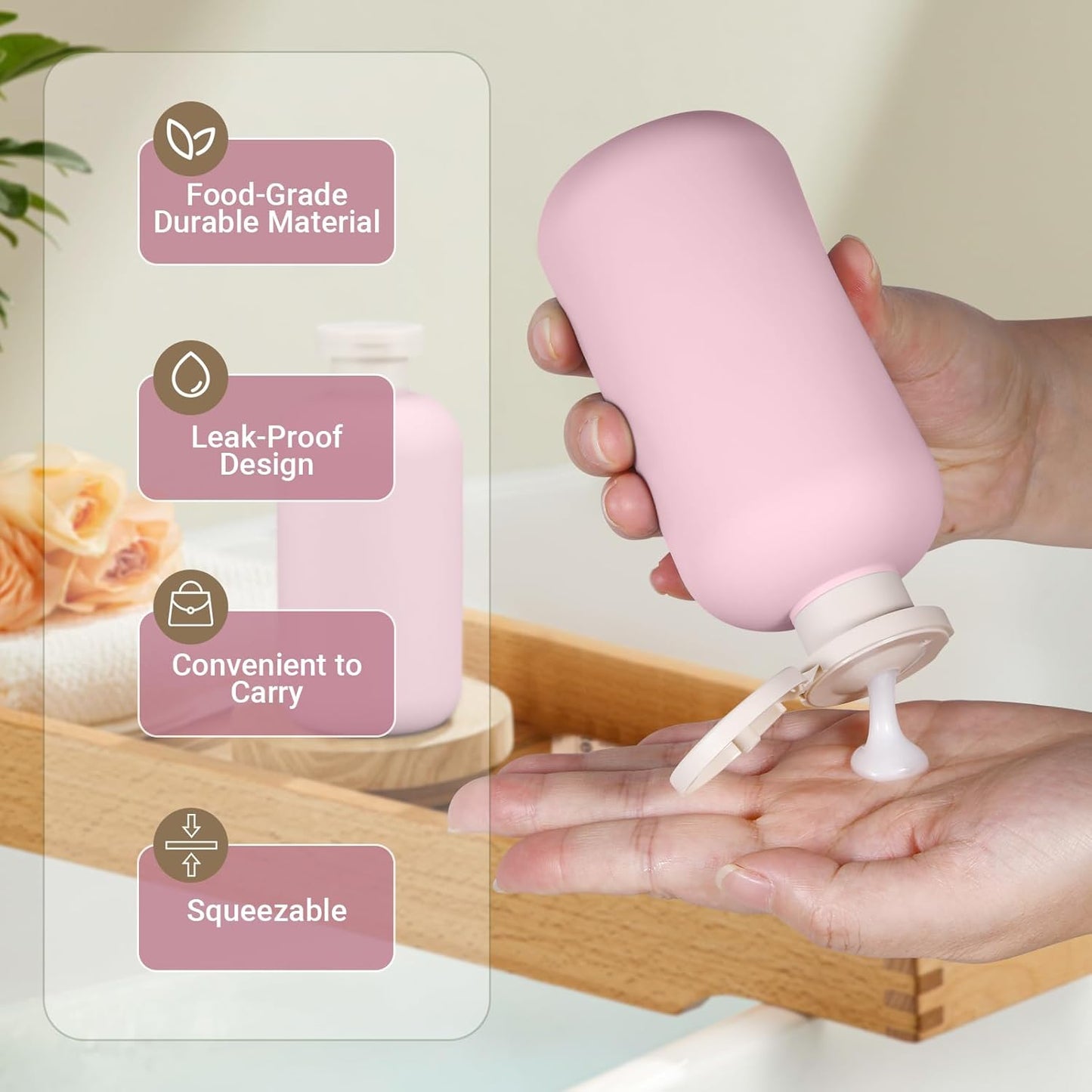 6.8oz Travel Bottles for Toiletries, Empty Plastic Squeeze Bottles with Flip Cap, Lotion Container for Toiletries Travel Size Shampoo and Conditioner (3 pack, pink)