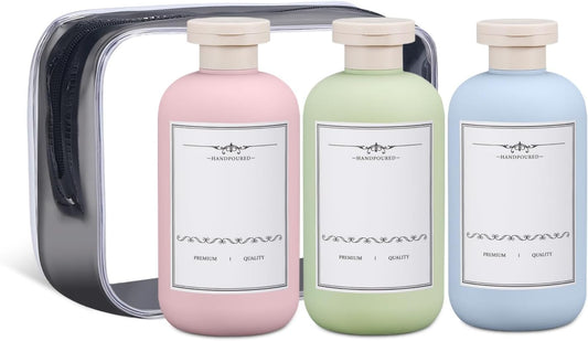 ASEVAT 10 oz Plastic Leak Proof Travel Bottles for Toiletries, Plastic Travel Size Containers, Shampoo and Conditioner Bottles Refillable Squeeze Bottle for Lotion, Body Wash (3Pcs)