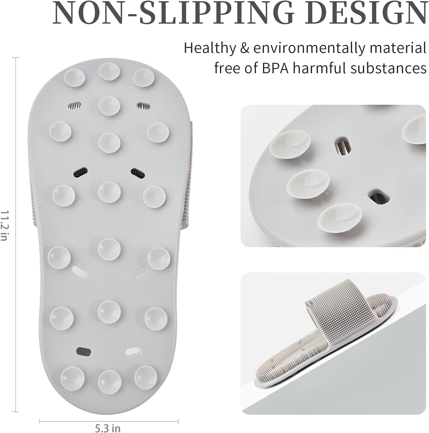 Shower Foot Scrubber,Soft Silicone Bristles with Non-Slip Suction Cups - Cleans,Smooths,Exfoliates & Massages Your Feet Without Bending,Improve Circulation & Soothes Tired Feet (1PCS Gray)