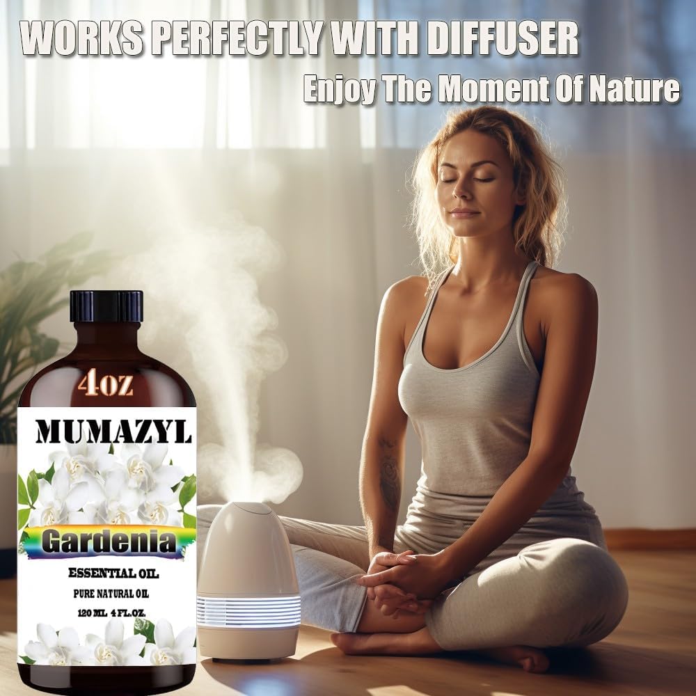 Gardenia Essential Oil, Gardenia Oil 4 Fl Oz 120ML for Diffuser Humidifier Yoga Cleaning DIY Candle Soap Making Essential Oils