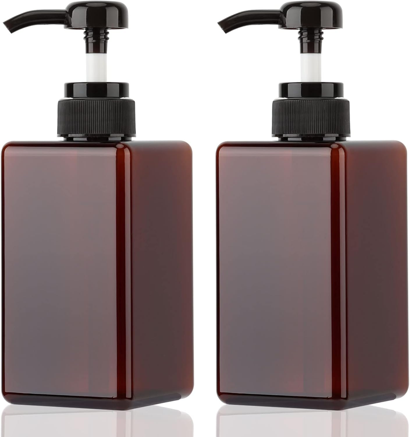 450ml (15.2oz) Pump Bottle Dispenser Jansburg 2Pack Refillable Square Plastic Lotion Dispenser Empty Lotion Pump Bottle for Essential Oil Soap Lotion Shampoo, Bathroom/Kitchen/Travel Amber
