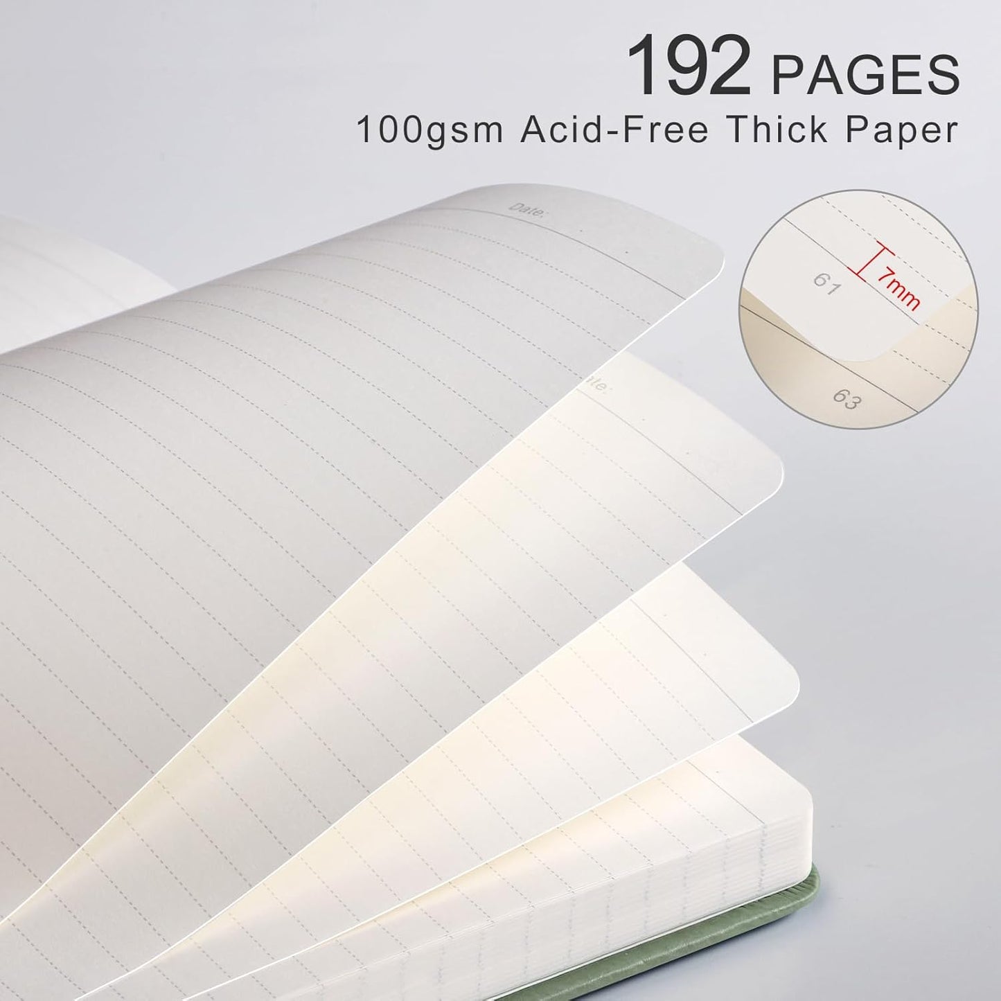 Lined Journal for Women Men, 192 Pages A5 Notebook Journal, Hardcover Notebook with 100Gsm Thick Pages, Leather Note Book for Writing, Travel, Business, Office, Prayer 5.7 x 8.3, Light Green