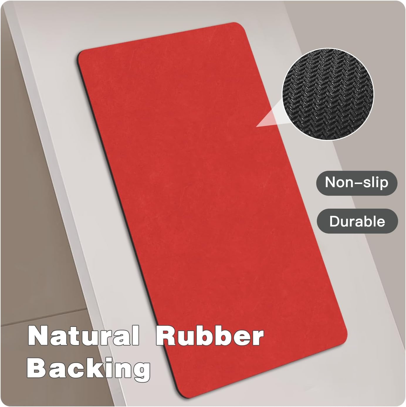 Christmas Bath Mat, Red Bathroom Rugs Non Slip Washable Thin Absorbent Bath Mat Fits Under Door Bathroom Floor Mat Perfect for Bath, Shower, or Sink 24"x36" Red