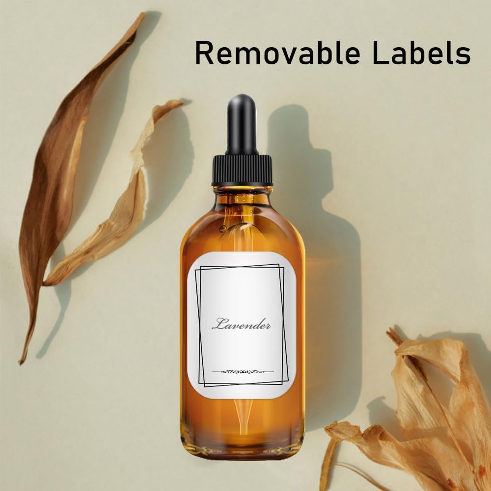 Bumobum 6 Pack, 4 oz Dark Amber Dropper Bottles with Measured Dropper, Glass Eye Dropper Bottle for Essential Oils with Funnel, Labels & Pipette, Droppers for Oils (Unbreakable Plastic Eye Dropper)