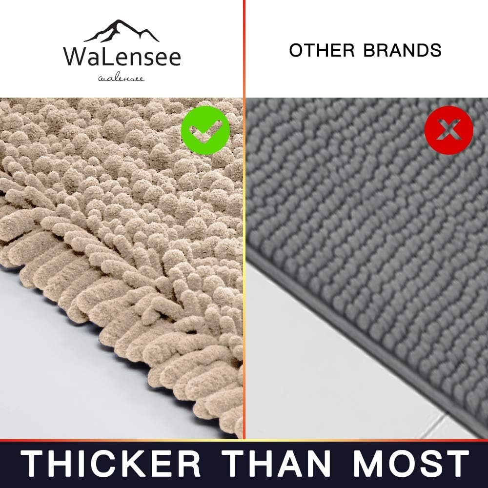 Walensee Large Bathroom Rug Non Slip Bath Mat (24x60 Inch Beige) Water Absorbent Super Soft Shaggy Chenille Machine Washable Dry Extra Thick Perfect Absorbant Best Plush Carpet for Shower Floor