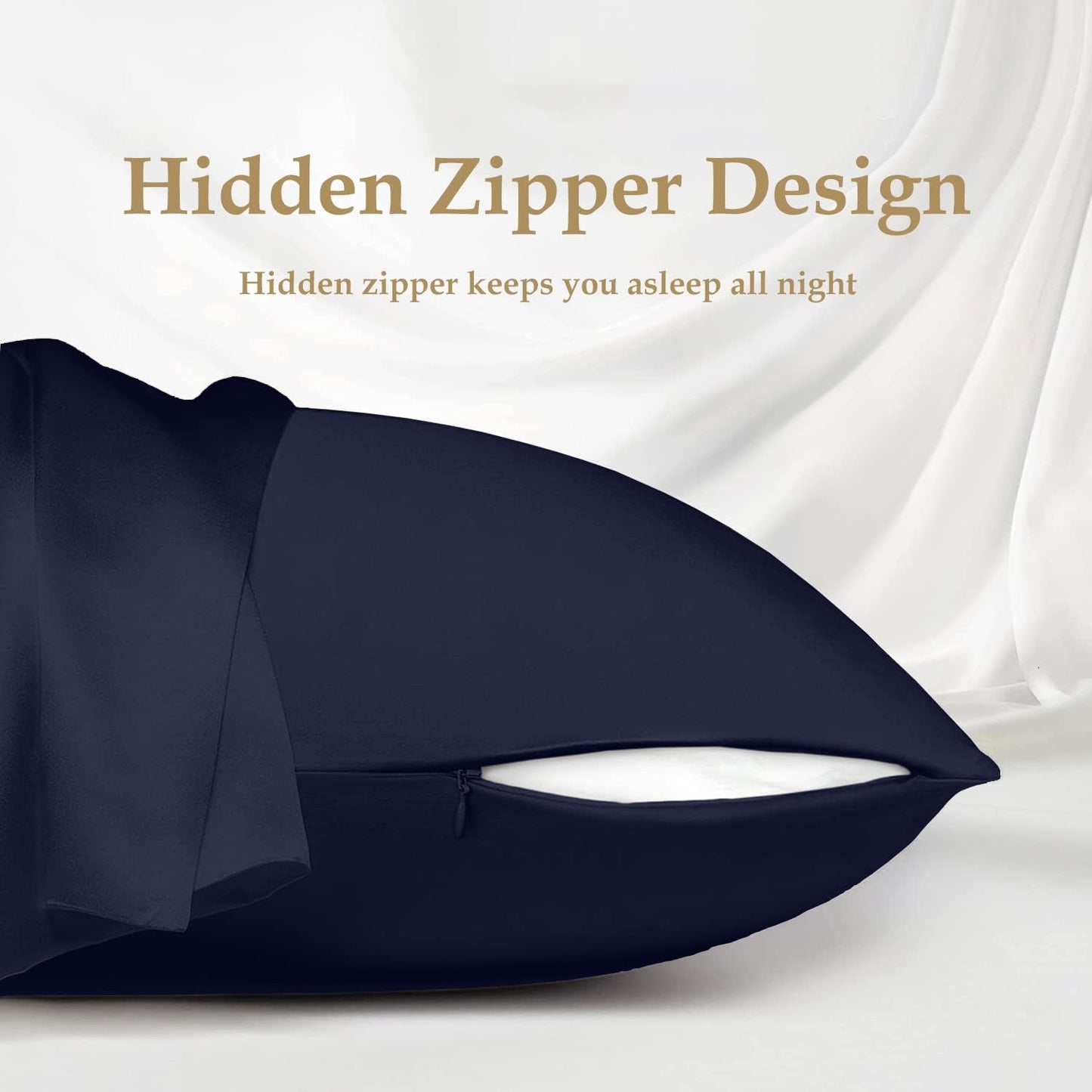 INSSL Silk Pillowcase for Women, Mulberry Silk Pillowcase for Hair and Skin and Stay Comfortable and Breathable During Sleep (Standard, Navy Blue)