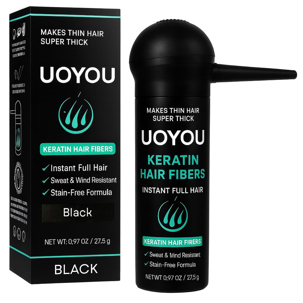 BLACK Hair Fibers for Thinning Hair 27.5g Bottle with Applicator | Undetectable & Natural Keratin Hair Fibers Concealer for Hair Loss for Men and Women | Hair Building Fibres Powder [BLACK Hair Fiber]