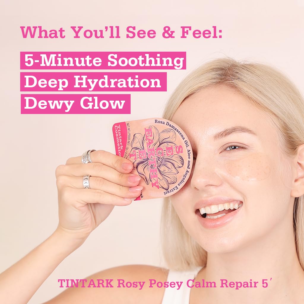 Rosy Posey Calm Repair 5′ Hydrogel Under-Eye Patches, 28 Pairs — 5-Minute Soothing, Deep Hydration & Glow — Natural Rose Note · Ophthalmologist Tested