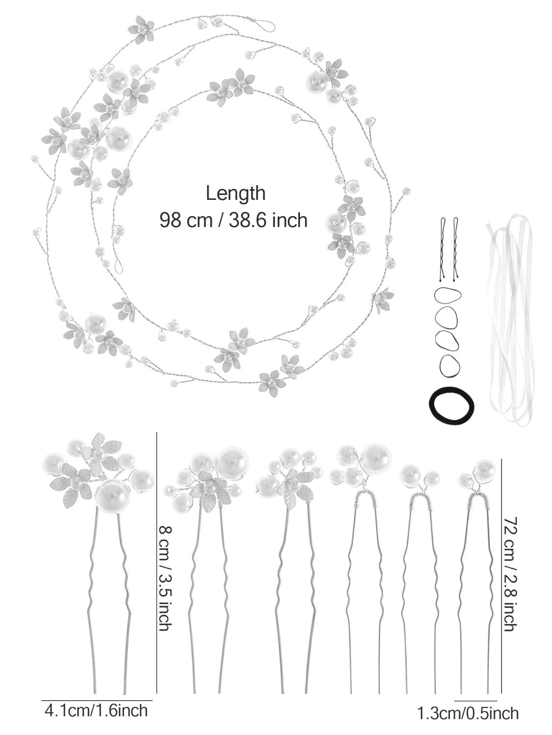 Handmade Pearl Hair Vine Set, 7 Pcs Hairband with Sparkling Pins for Women and Girls, Wedding Hair Accessories, Bridal Headband, Headpieces Crystal for Special Occasions