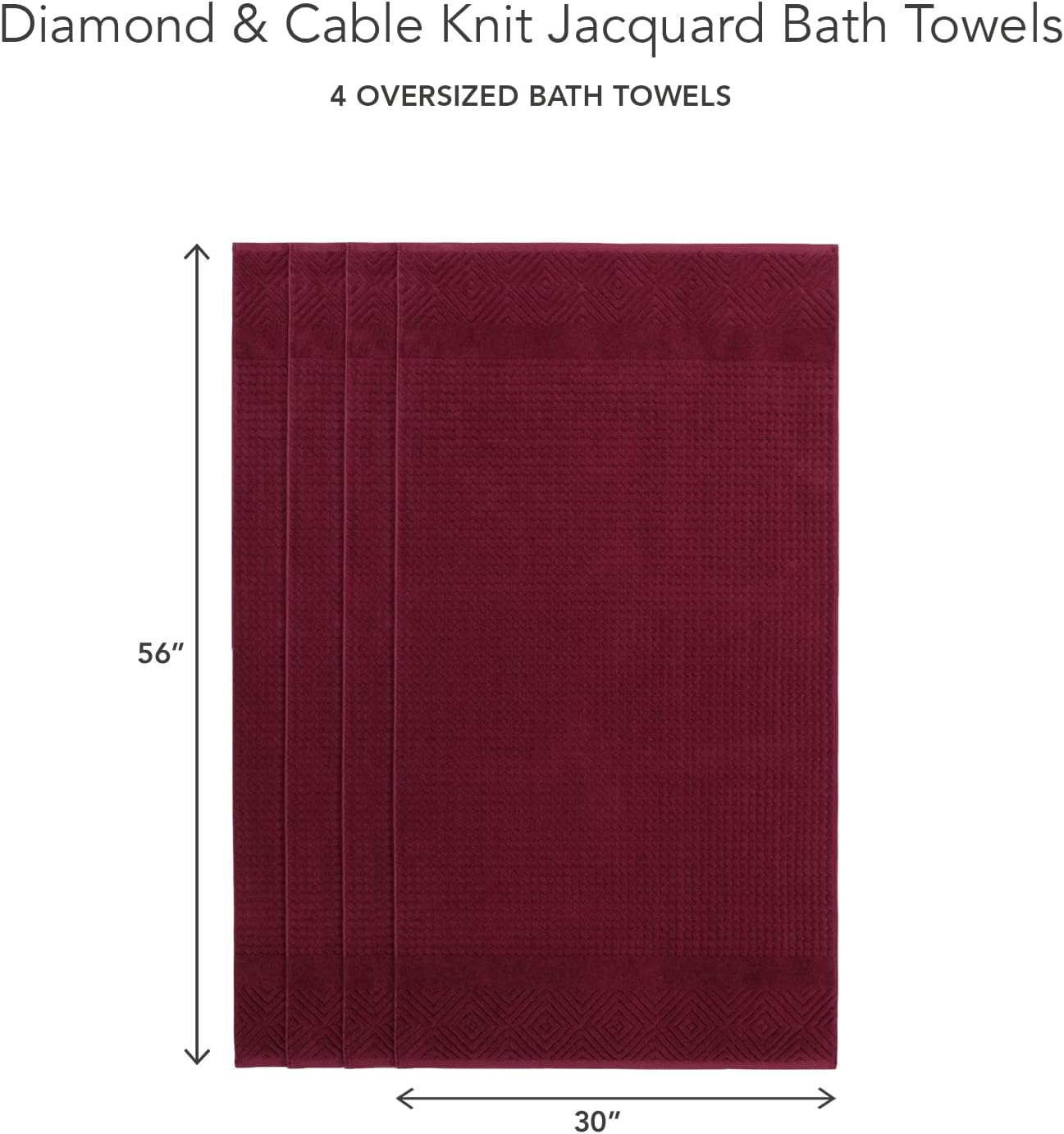 Texere 100% Organic Cotton Jacquard Towel Sets (Diamond, Merlot, 4 Bath Towels)