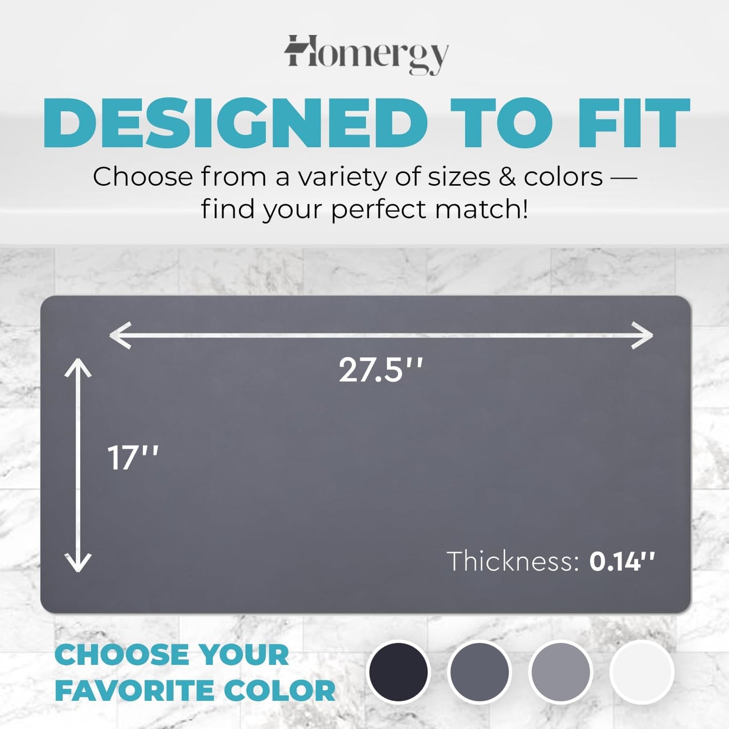 Homergy Bath Mat – Super‑Absorbent & Quick‑Dry with Non‑Slip Rubber Backing, Machine Washable & Odor Resistant – 18x28 in, Dark Gray